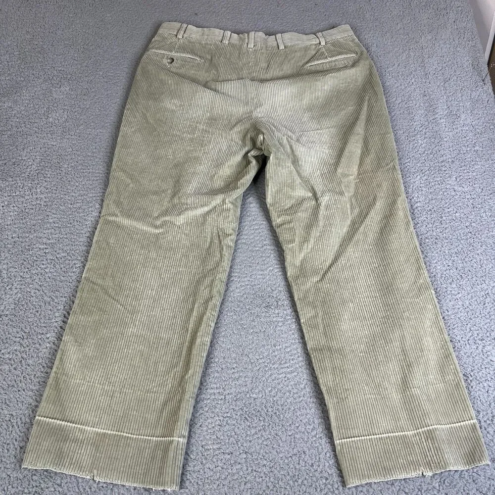 Brooks Brothers Corduroy Pants Men 38 x 28 Beige Flat Front Raw Hem Tapered Leg